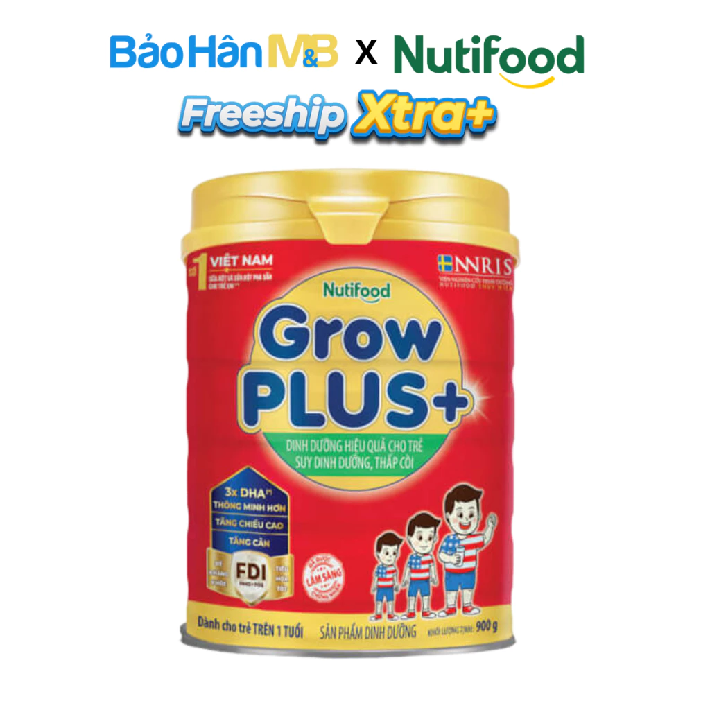 Sữa bột GrowPlus+ Đỏ NutiFood - Phát Triển Toàn Diện - Lon 900g, 1.5kg