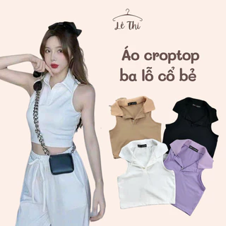 Áo croptop ba lỗ cổ bẻ ôm body chất thun TC xịn, áo kiểu nữ sát nách thanh lịch | Lê Thi Clothing