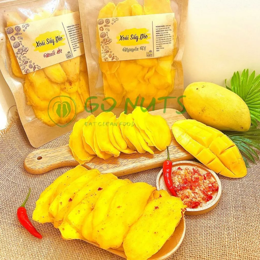 Xoài sấy dẻo nguyên vị/muối ớt ít đường GO NUTS túi 250g, trái cây sấy dẻo