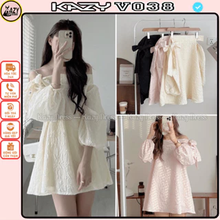 Váy xốp trễ vai bánh bèo thắt nơ siêu xinh phong cách tiểu thư KAZY DRESS V038