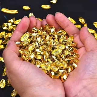 Combo 100 thỏi vàng thỏi bạc thần tài lộc, bằng kim loại, size mini nhí dài 11mm