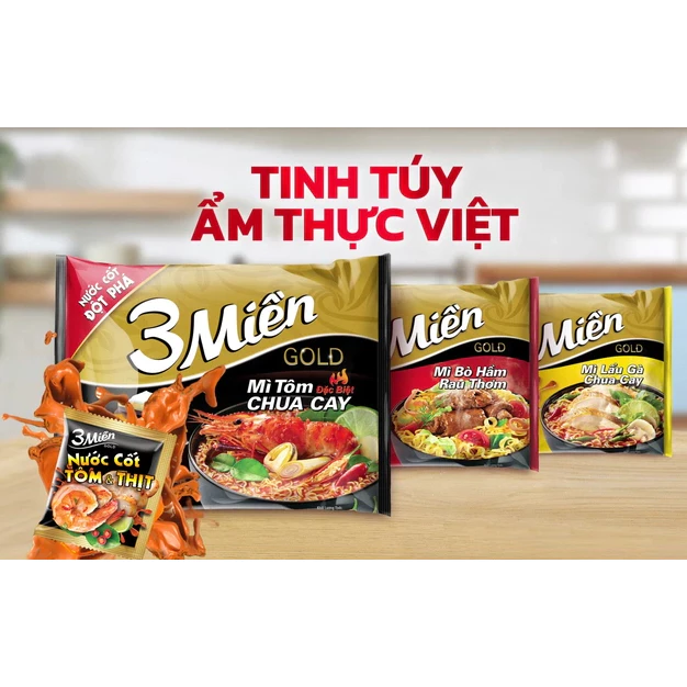 Combo 10 Gói Mì Tôm 3 Miền Gói 75G Bò Hầm Rau Thơm/Tôm Chua Cay/Lẩu gà chua cay