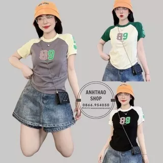 Áo thun nữ body tay raglan in 89 nổi cổ tròn tay ngắn chất vải borip cotton mềm mại co giãn 4 chiều. Áo thun AH Design