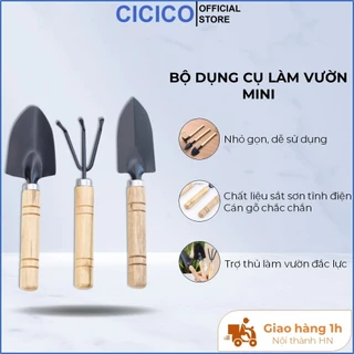 Bộ xẻng làm vườn mini, bộ dụng cụ làm vườn mini 3 món cán gỗ