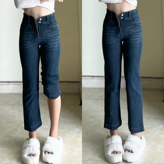 (Chất Đẹp ) Quần jeans ống đứng xanh chàm,cạp cao 2 cúc ,Chất jeans cotton dầy,mềm,co dãn tốt