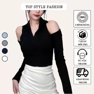 Áo croptop dài tay cổ trụ gài nút khoét hai bên vai gợi cảm, áo thun nữ ôm body siêu tôn dáng-ATD28