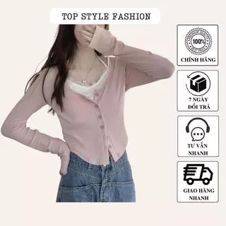 Áo croptop cổ tròn gài nút phối yếm gợi cảm, áo kiểu nữ ôm body thiết kế dài tay hoặc ngắn tay siêu tôn dáng-A175