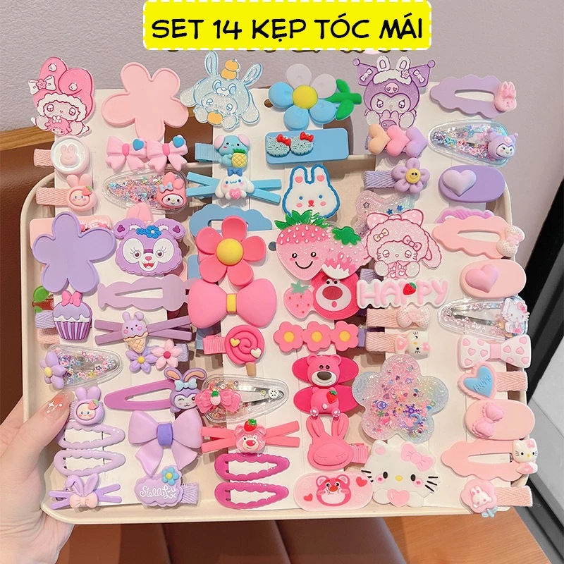 Set Kẹp Tóc 14 Chi Tiết Họa Tiết Hoạt Hình Gấu Dâu Thỏ  - Kẹp Mái Mẫu Mới Cute Dumi Shop