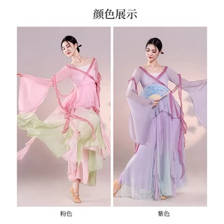 Đồ Tập Múa Cổ Điển Hồng Và Tím Gạc Thanh Lịch Nữ Múa Trung Quốc Biểu Diễn Hanfu Váy Xòe Lớn