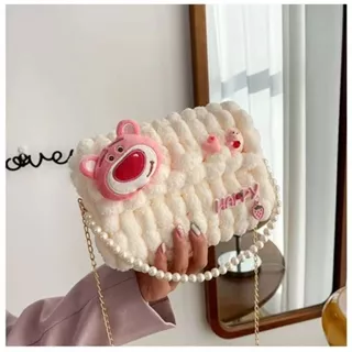 Túi đeo chéo túi handmade tự đan Thủ Công bear dâu quà sinh nhật，quà tết