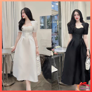 Váy Xoè Cưới Cổ Dây Đá Cup Ngực Dự Tiệc Sang Trọng Size S M L Chất Lụa Taffa V475 AĐ BOUTIQUE