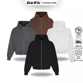 Áo hoodie zip boxy trơn unisex nỉ ngoại local brand - Áo khoác nỉ dây kéo form crop trơn nam nữ 4 màu - GARFIC.CLUB