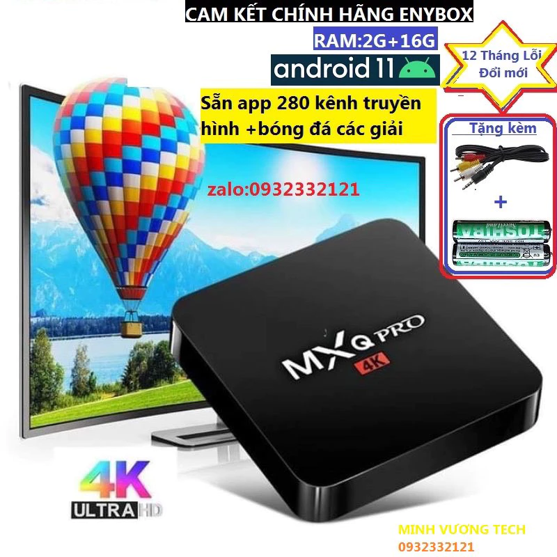 Android Tvbox hàng chính hãng ENNYBOX  Android:11. Đã cài sãn xem truyền hình trên 280 kênh Tặng pin+dây av