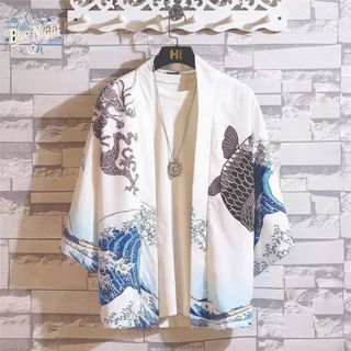 Áo Choàng Kimono Tay Lỡ In Hình Cá Chép Sóng Biển 3D Phong Cách Nhật Bản Xu Hướng Thời Trang Mới 2023
