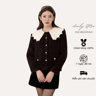 Áo khoác nữ phối cổ xinh xắn chất len lông thỏ Linly Store A-VEST10