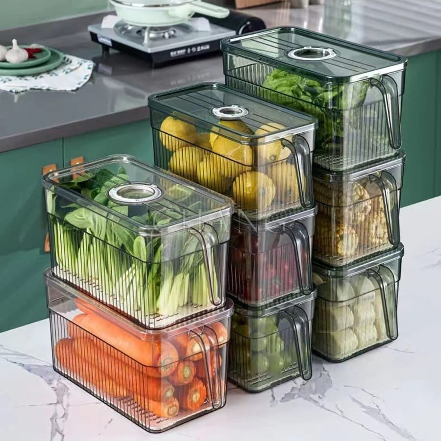 Hộp đựng rau củ tủ lạnh có quai trong suốt (U8) bảo quản thực phẩm trong tủ lạnh 3L