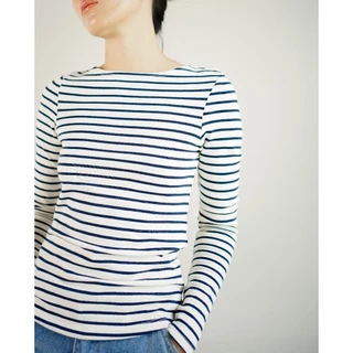 White On Denim - Áo Thun Dài Tay Cổ Thuyền Sọc Màu Trắng Xanh Đậm - Long Sleeve Stripe T-Shirt