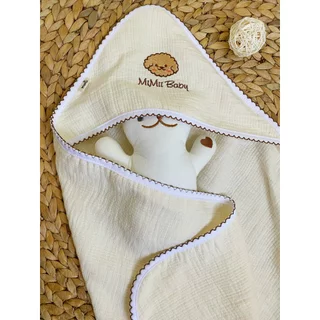 Chăn ủ Cotton Trần Hàn MiMii Baby Thêu Hình Gấu Thỏ Hàn Quốc Cao Cấp Cho Bé