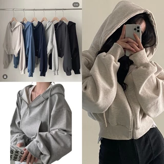 Áo Khoác Nỉ Hoodie Croptop Lên Dáng Xinh Phong Cách Hàn Quốc, Áo Khoác Thu Đông Nữ Hoodie Zip Tay Bồng