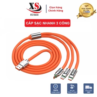 Dây Cáp Sạc Nhanh 120W 3 Trong 1, Hỗ Trợ Các Dòng Điện Thoại, Đảm Bảo An Toàn - XS Store