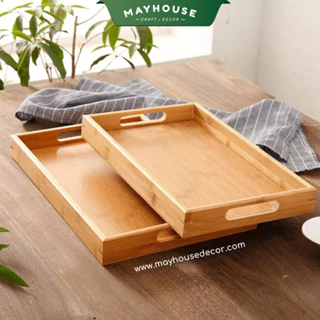 Khay tre có tay cầm MAYHOUSE CRAFT&DECOR đựng trà, đựng trái cây, decor bàn ăn