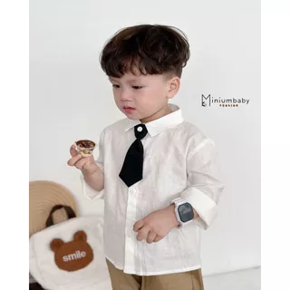 Áo sơ mi dài tay thu đông cổ tàu in gấu cho bé trai chất liệu cotton, bộ quần áo trẻ em miniumbabyfashion A1389