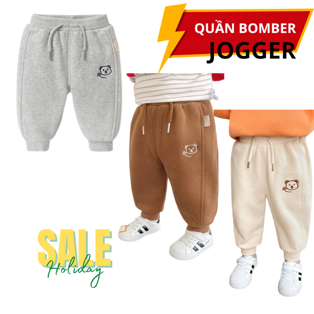 Quần nỉ bông mùa đông cho bé chất dày dặn siêu ấm, quần jogger nỉ trần bông không xù quần bomber bé trai bé gái