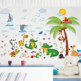 Decal dán tường trang trí phòng cho bé cây dừa cá sấu