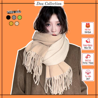 Khăn len trơn unisex nam nữ, Khăn cashmere choàng cổ phối tua rua basic thời trang thu đông - 65x200cm - Mã LN139