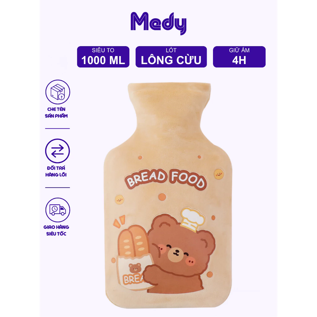 Túi chườm bụng kinh cho nữ 1000ml 2 lớp túi sưởi bọc vải nhung mềm mịn giúp giữ ấm bụng giảm đau nhanh