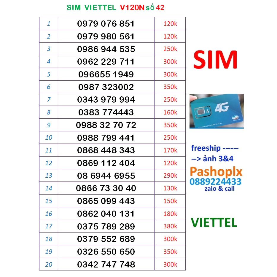 Sim viettel số đẹp 42