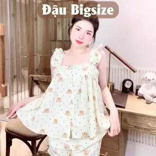 Đồ bộ pyjama bigsize nữ 2 dây tà xòe họa tiết dể thương chất mềm mịn lưng thun co giản ( có video ảnh thật ) - SET70