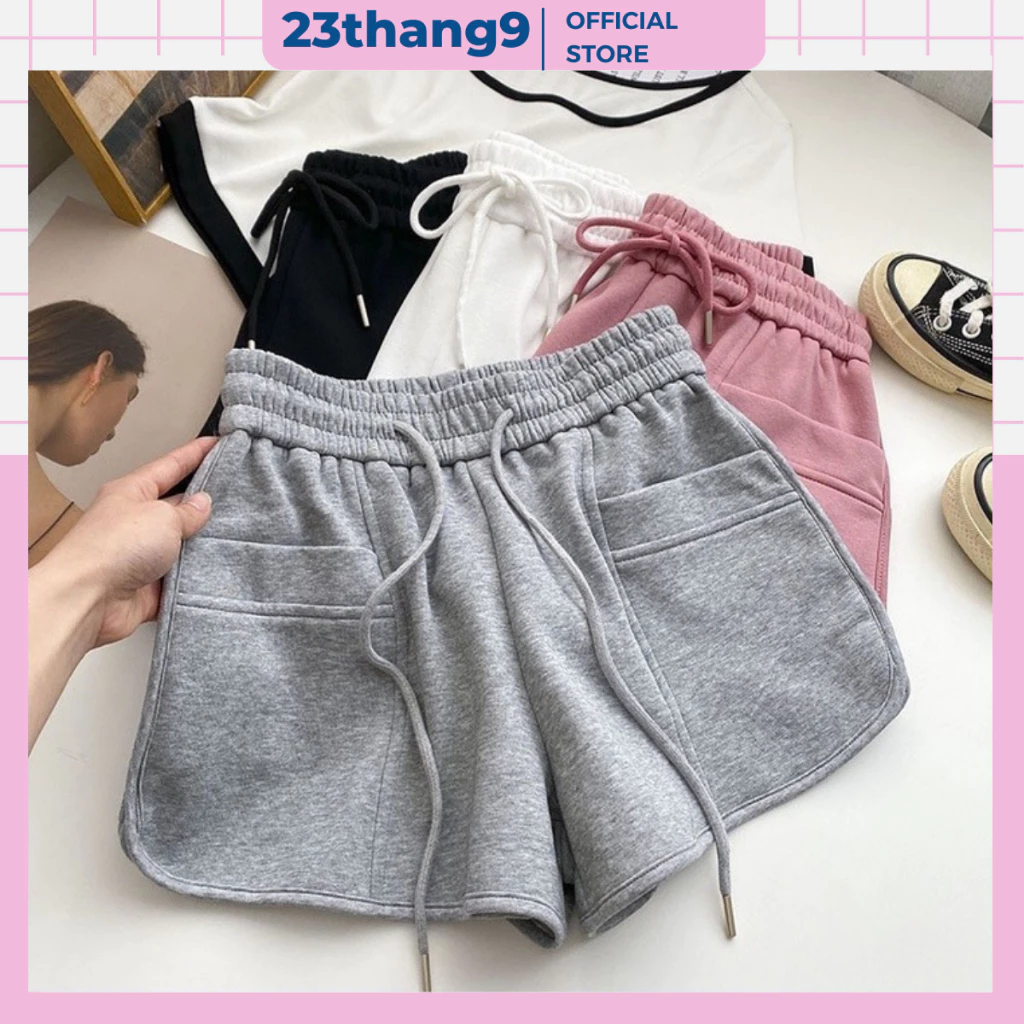 Quần short nữ ,quần đùi nữ thể thao vải da cá thiết kế lưng chun dây rút co giãn vát viền cá tính năng động Q1