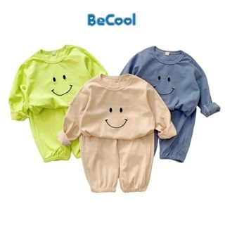 Bộ Đồ Ngủ Dài Tay In Hình Mặt Cười Cho Bé Trai - Bé Gái, Đồ Bộ Chất Cotton Cho Bé Từ 8-27kg MINKYSUN