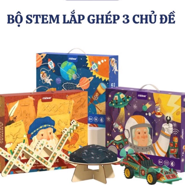 mideer stem steam bộ đồ chơi lắp ráp các phương tiện xe đồ không gian 3 chủ đề