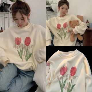 áo sweater nỉ dài tay cổ tròn in hoa tulip tuy luýp tulips nhiều mẫu dễ thương