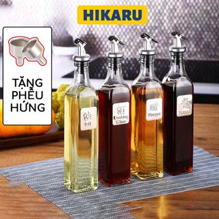 [Combo 6 Chai Tặng Phễu Rót] Chai Đựng Dầu Ăn Đựng Nước Mắm Thủy Tinh 500ml Vuông Thân Thiện Chịu Nhiệt Độ Cao