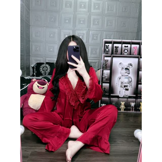 Đồ bộ pijama lụa latin tiểu thư thắt nơ siêu cute