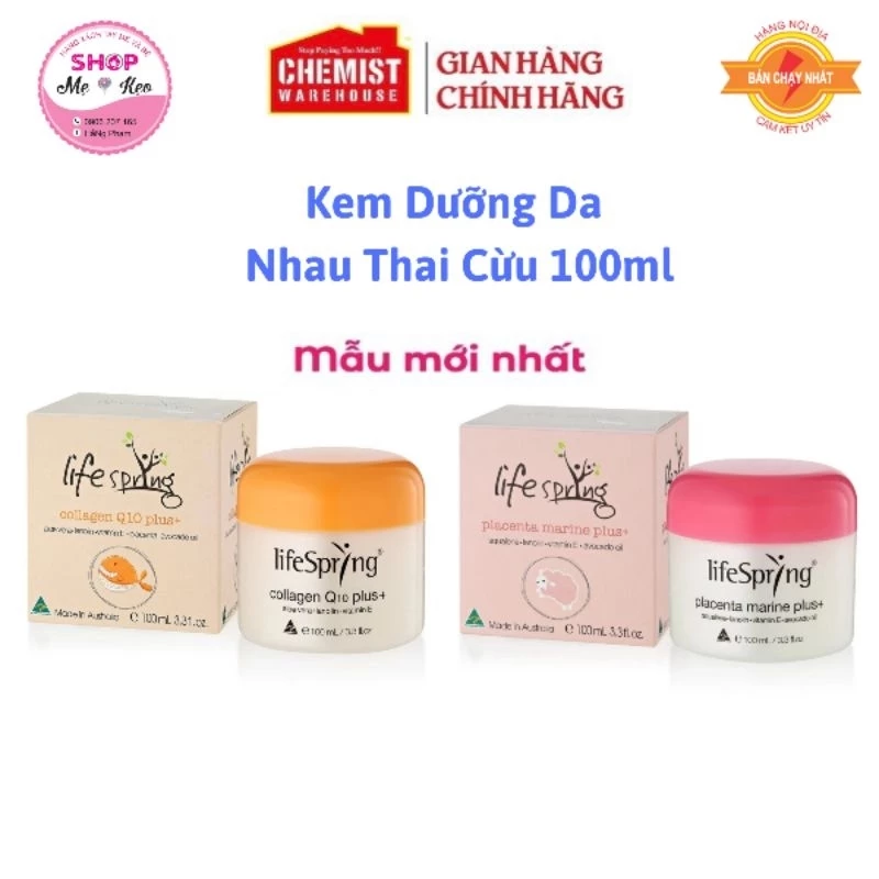 Kem dưỡng da nhau thai cừu LifeSpring Collagen Q10 Plus+, Úc (100ml) giúp giảm lão hóa, làm mờ thâm nám, tàn nhang