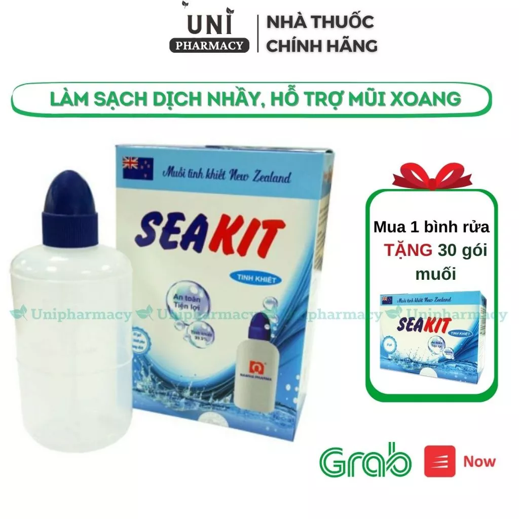 ✅(Tặng Khẩu Trang 4L Chất Chính Hãng)  Bộ Dụng Cụ Rửa Mũi Xoang Seakit Nam Hà (1bình+ 30gói muối) Hỗ Trợ Viên mũi dị ứng