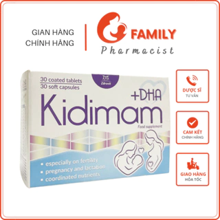 Kidimam+DHA - Viên Tổng Hợp Vitamin Cho Bà Bầu, Acid Folic, Sắt, Dầu Cá, DHA, Vitamin B, Vitamin C