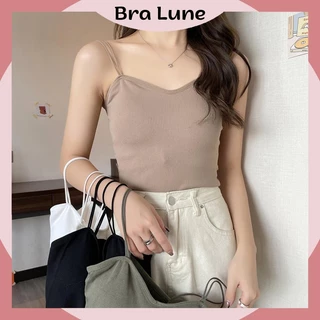 Áo croptop nữ cotton dây mảnh kép BRALUNE, áo ống nữ co dãn mút mỏng mã 633