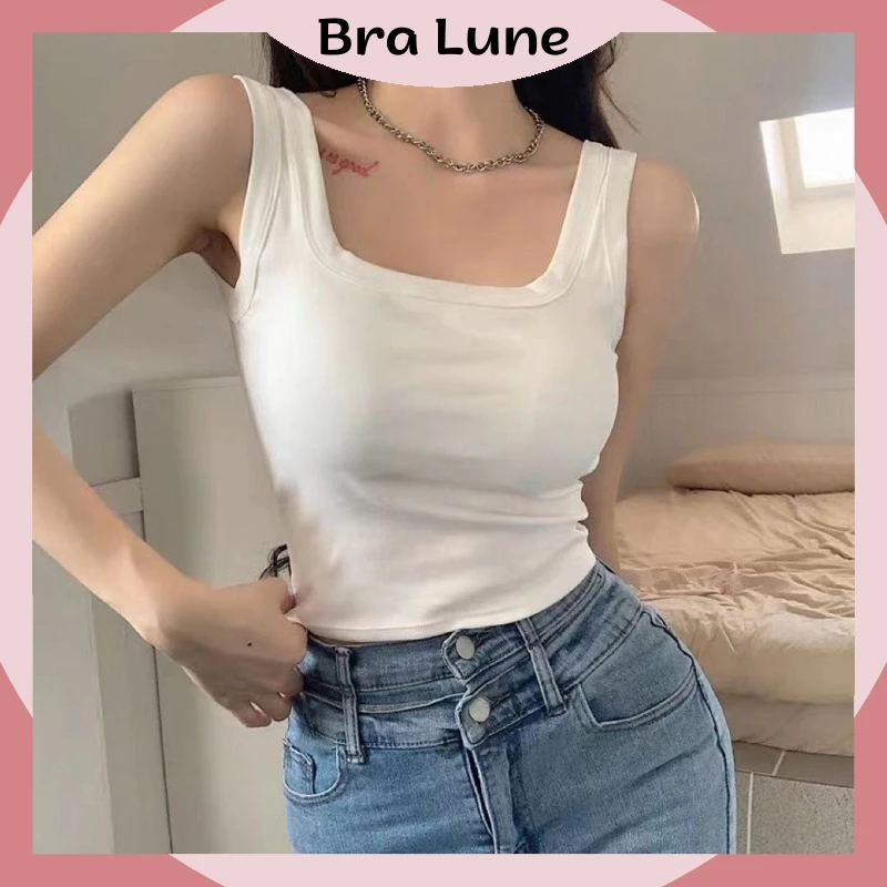 Áo croptop nữ cotton mút mỏng co dãn tốt BRALUNE, áo nữ dáng thể thao cực chất mã 635