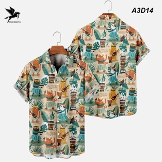 Áo đi biển Thái Khang loại áo du lịch cho gia đình hội nhóm vải lụa mềm mát  họa tiết Hawaii A3D13
