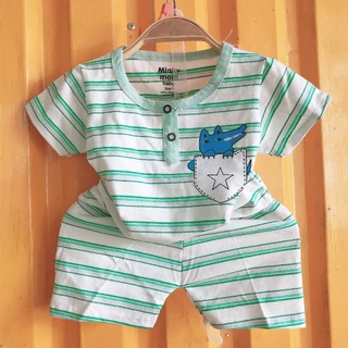 Bộ quần áo trẻ em mùa hè thun cotton 4 chiều kẻ sọc cho bé trai và bé gái từ 6kg đến 18kg