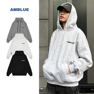 AMBLUE - Áo Hoodie chui đầu nỉ lót bông basic in chữ form BOXY unisex nhiều màu