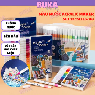 Bút Sơn Acrylic Marker Buka vẽ trên mọi chất liệu set 12/24/36/48 màu chống nước, tô màu DIY vẽ giày vải chai lọ