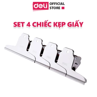 Set 4 chiếc kẹp giấy kim loại Deli, tài liệu hồ sơ văn phòng chắc chắn nhỏ gọn đa năng