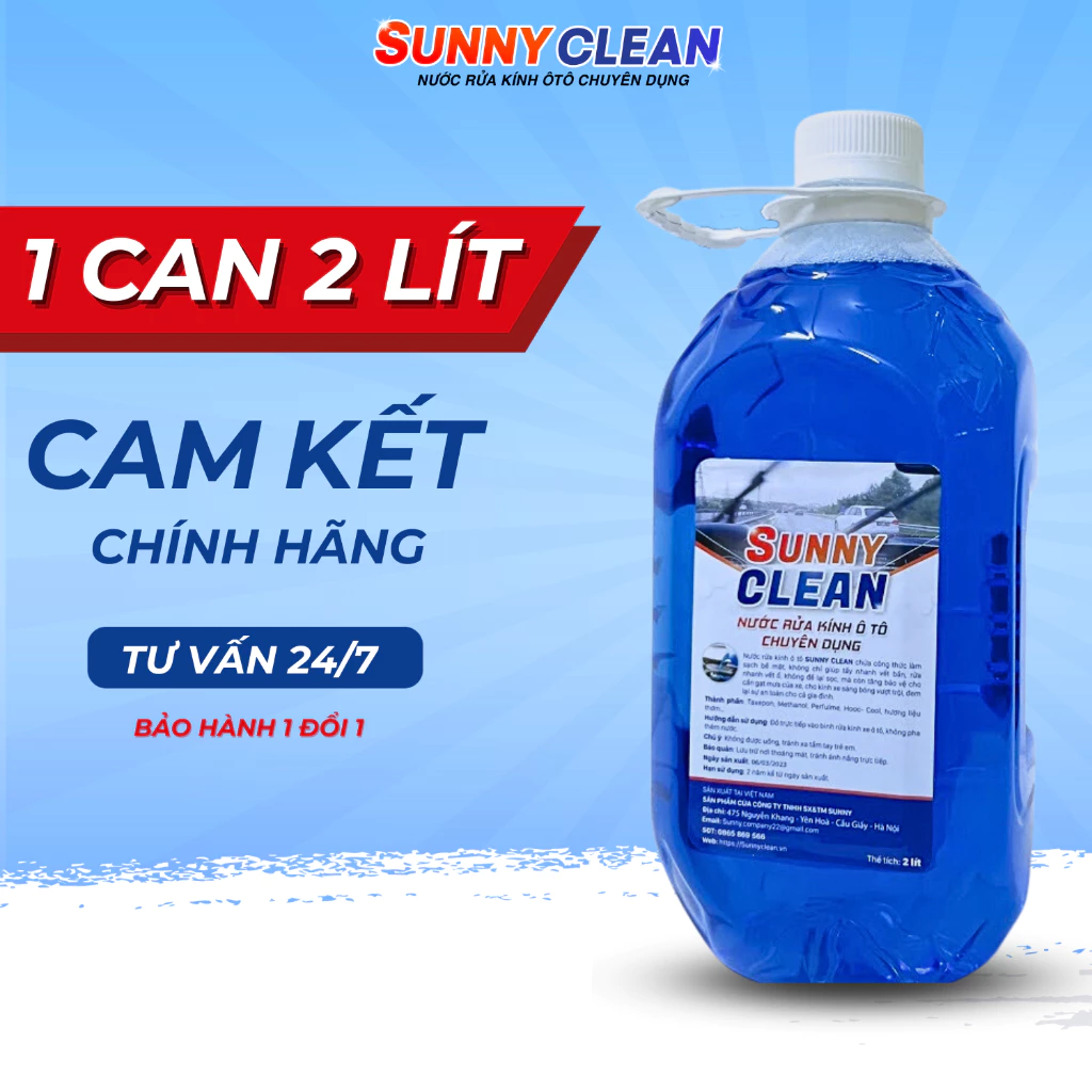 [Can 2 Lít] Nước Rửa Kính Ô Tô SunnyClean Chuyên Dụng Chính Hãng