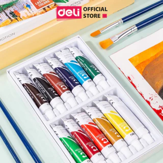 Màu Nước Acrylic Dạng Tuýp 12ml Deli Vẽ Vải Giày Tường - 12 /24 Màu Tươi Sáng Đặc Mịn Nhanh Khô Học Sinh Chuyên Nghiệp